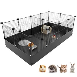 Tresbro Guinea Pig Cage with Waterproof PVC Bottom Liner & One-Hand Release Hook, Triple Fixing C&C Cage for Guinea Pigs, Bunny, Rabbit, Hedgehog, Small Animal Indoor Playpen 48''L x 24''W x 16''H
