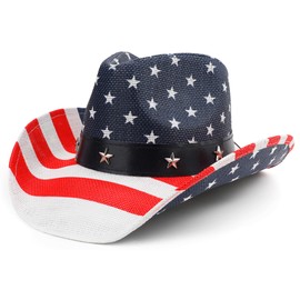 Melesh Unisex American Flag Cowboy Hat USA Falg Patriotic 4th of July Parade Western Cowgirl Hat (US, Alpha, One Size, Red/White/Blue)