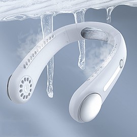 NORMIA RITA Leafless Hanging Neck Fan,[Instant Cooling] Personal Air Conditioner Built-in Refrigerating Chip Wearable Cooling Fan with 360° Wind Outlet Portable Hang for Hot Flashes