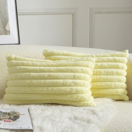 Mandioo Pack of 2 Decorative Cushion Covers 30cm x 50cm Faux Fur Striped Plush Soft Throw Pillow Covers Pillow Cases Bedroom Living Room Sofa Home 12x20 Inch Yellow