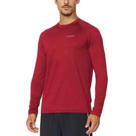 baleaf Men's Long Sleeve Running Shirts Quick Dry Workout Shirts Athletic T-Shirts Lightweight Soft Fishing Tee Tops Dark Red Size XXL