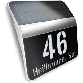 Metzler Illuminated House Number with Street Name Solar Made of Stainless Steel in Black - House Number Sign Illuminated with Desired Text - LED Lighting with Twilight Switch - Street Sign - 22.7 x