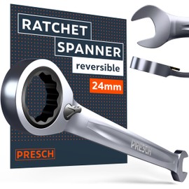 PRESCH Ratchet Spanner Reversible 24mm – Minimal Return Angle (3°, 120 Teeth) – 15° Offset for Tight Spaces – Precision-Milled, Durable Ring Spanner - Metric Wrench