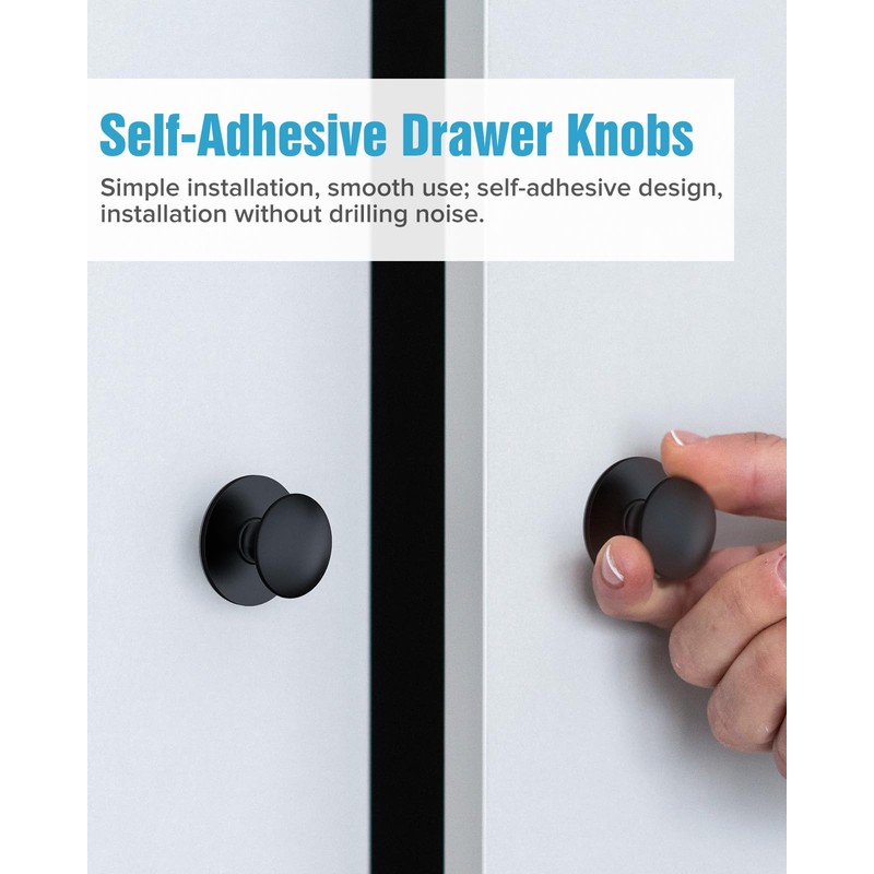 MeBantoo 5 Pack Black Self-Adhesive Cabinet Knobs, Self-Stick Hardware Kitchen