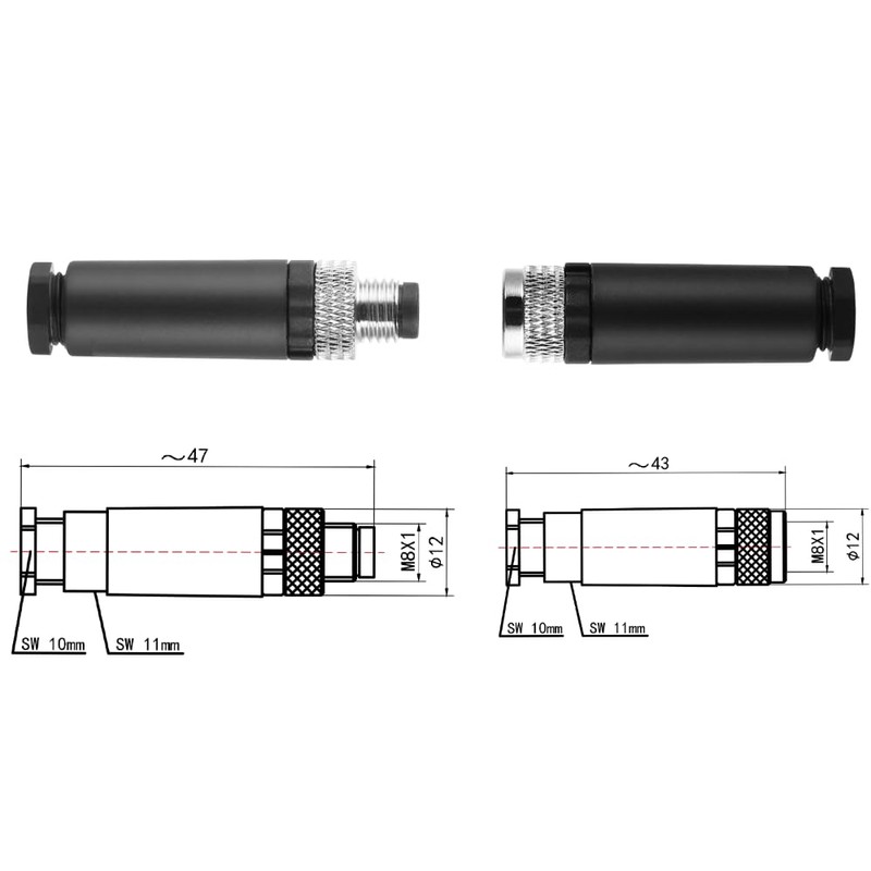 Solnique M8 4-Pin Male & Female Aviation Wire Connector, Waterproof