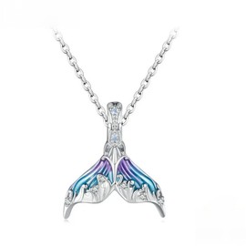 PAHALA 925 Strling Silver Colorful Enamel Mermaid Tail Dainty Vintage Cubic Zircon Pendant Necklace