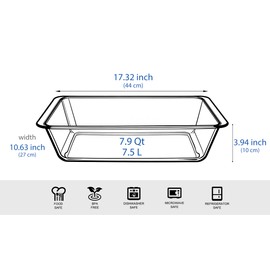 Deep Clear Glass Baking Dish, Rectangular Tempered Glass Baking Pan, The Largest casserole dish. -7.5 Liter