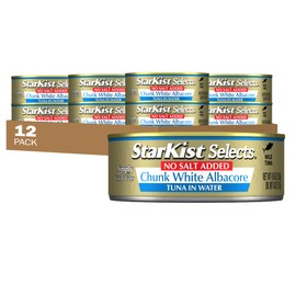 StarKist Selects No Salt Added Chunk White Albacore Tuna in Water, 4.5 oz (12 Pack) Canned Tuna Fish, Wild Caught, Gluten Free, Ready to Eat, Perfect for Salads, Keto Meals & Snacks, 30g Protein