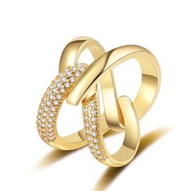 rgwtgkyh 14K Gold Plated X Ring for Women Mixed Metal Ring Cubic Zirconia Rings Unique Criss Cross Promise Ring Non Tarnish Fashion Statement Knuckle Rings Jewelry Gifts (9, gold)