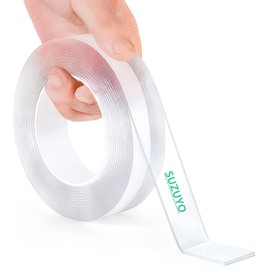 SUZUYO Clear Double Sided Adhesive Mounting Tape Heavy Duty Large Tough Multipurpose Nano Residue Free Double Sided Tape Removable Washable Reusable Gel Tape Strips Carpet Tape (1.18 inch x 3.3 Feet)