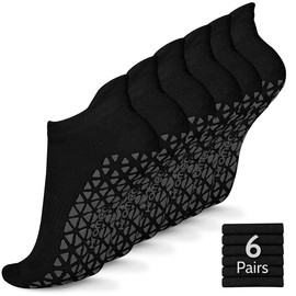Non Slip Yoga Socks with Grips for Pilates, Ballet, Barre, Barefoot, Hospital Anti Skid Socks for Women and Men - Color: 6 Pairs-black, Size: Small