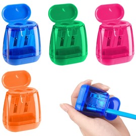 Pencil Sharpener Mini Double Hole Manual Portable Pencil Scourer Office Supplies Study Writing Drafting Portable Reusable Multi-functional Office Stationery Round Triangle Hexagon Compatible [4 Pieces