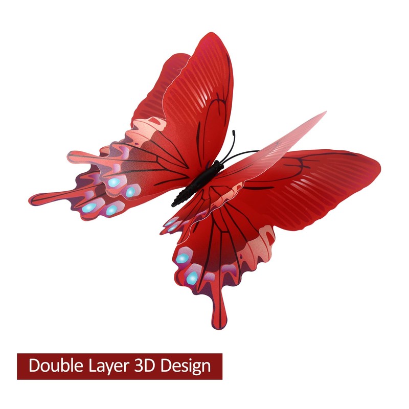 12PCS Butterfly Wall Decals Removable 3D Red Butterflies Sticker with
