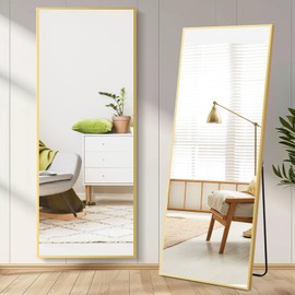 DUMOS Full Length Mirror 64"x21" Full Body Floor Mirror for Bedroom or Cloakroom, Can Stand Alone, Hang or Lean Against Wall, Tall Wall Mirror with Stand and Sleek Aluminum Alloy Thin Frame