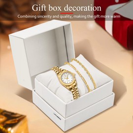 Timever Gold Womens Watch Set, 18K Gold Plated Bangle Bracelets Ring for Women, Dainty Ladies Wrist Waterproof Analog Watch with Luminous, Valentine Anniversary Birthday Gifts for Women