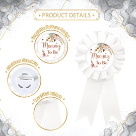 Pampas Grass Mom to Be Tinplate Badge Pin, Boho Mom to Be Pin for Women, Pampas Gender Reveal Brooch Button Pin, White Rosette New Mom Button for Baby Shower/Newborn Baby Party Celebration