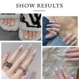 2 Pcs White Pearl Chrome Nail Powder,Mirror Effect Aurora Magic Pearlescent Nail Jewelry Mirror Glitter Powder Holographic Pigment, Symphony Mermaid Pearl Neon Ice Aurora Dust Nail Powder,DIY Nail Art Decorations (2 Pack)