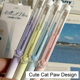 MOZXIRZ 4 Pcs Cute Retractable Pens Cat Paw Gel Pens Pastel Aesthetic Pen 0.5mm Fine Point Black Ink Smooth Writing Pen for Women Girls Office School Supplies (Cat Paw)