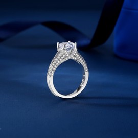 VYVAO Moissanite Rings for Women, 2.838CTTW (2CT Center) Round Cut D Color VVS1 Lab Created Promise Ring S925 Sterling Silver with 18K White Gold Plated Women's Engagement Rings