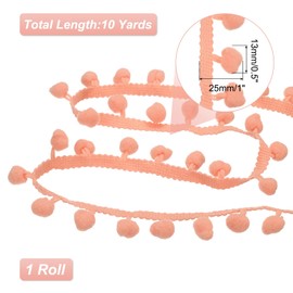 QUARKZMAN 10 Yards Pom Pom Trim Ribbon, 1 Inch Wide Pink Pom Pom Ball Fringe Trim Sewing Fringe Fabric Trim Ribbon for DIY Crafts Curtain Clothes Pillow Home Decoration