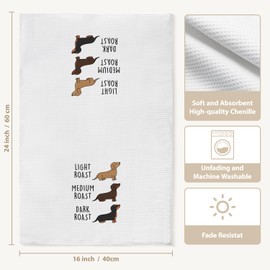 Funny Coffee Dachshund Kitchen Towel, Dachshund Coffee Lover Gifts Dish Tea Towels for Kitchen Decor, Cute Weiner Dog Gifts for Women Mom Friend, Waffle Weave Absorbent Hand Cloth Tea Towel