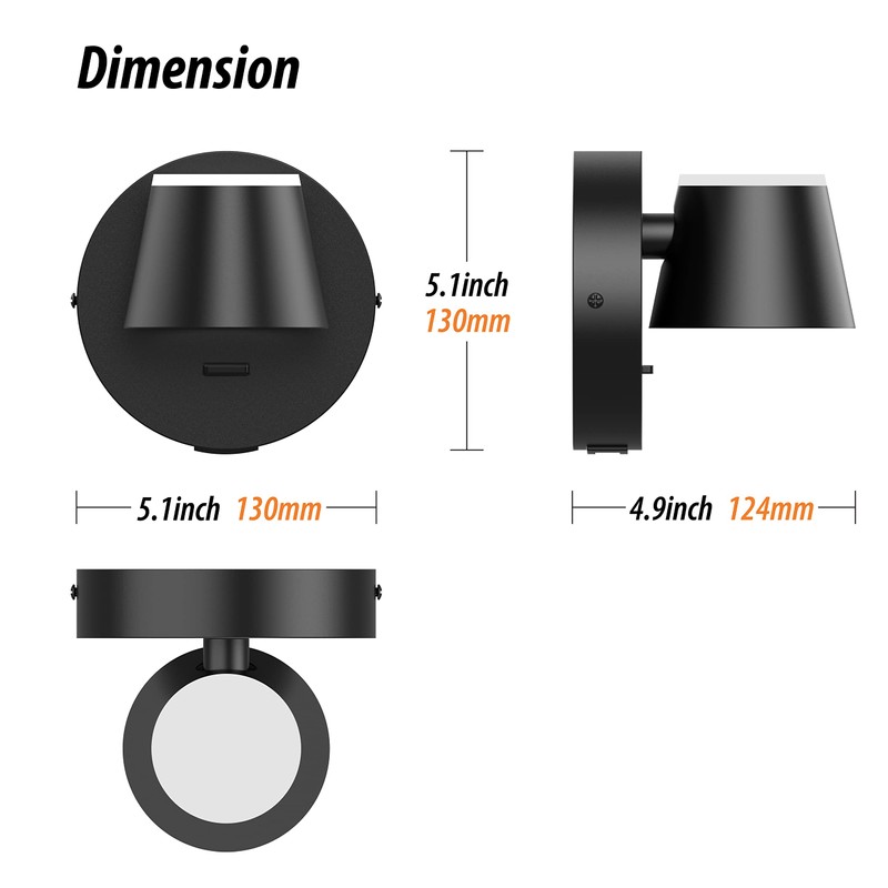 URSOLA Wall Light LED Wall Sconce with On/Off Switch USB