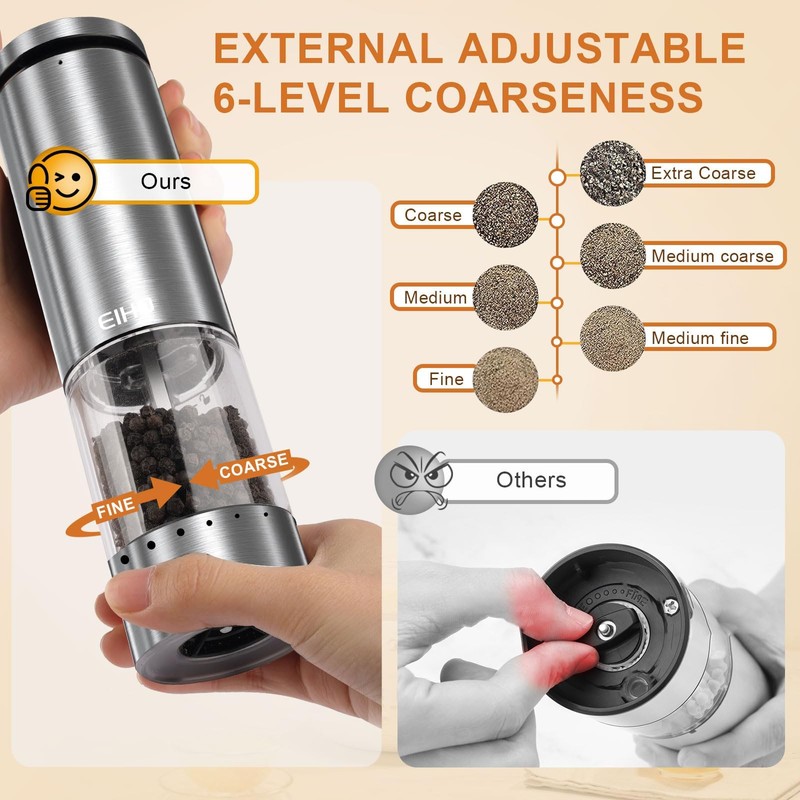 Electric Salt and Pepper Grinder Set Rechargeable, Automatic Salt and