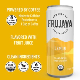 Frujava Sparkling Lemon Energy Drink, Natural Caffeine from Coffee, Organic, Gluten-Free, Vegan, 80mg of Caffeine, Organic Clean Energy Drink Alternative, 12 Fl Oz (Pack of 12)