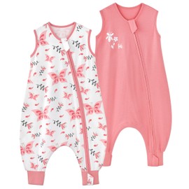 Yoofoss Baby Sleeping Bag with Leg 100% Cotton 0.5 TOG 2 Pack Toddler Sleep Sack with Feet for Walkers 2-Way Zipper Wearable Blanket for Toddler 18-36 Months Pink
