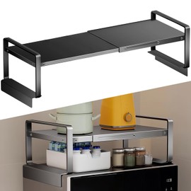 (17-31.5 inches) Adjustable Refrigerator or Washer Top Storage Rack - Expandable Organizer Shelf, L-Shaped Protective Card Slot Design for Kitchen, Laundry Room, Dorm -Durable Metal Space Saver-Large