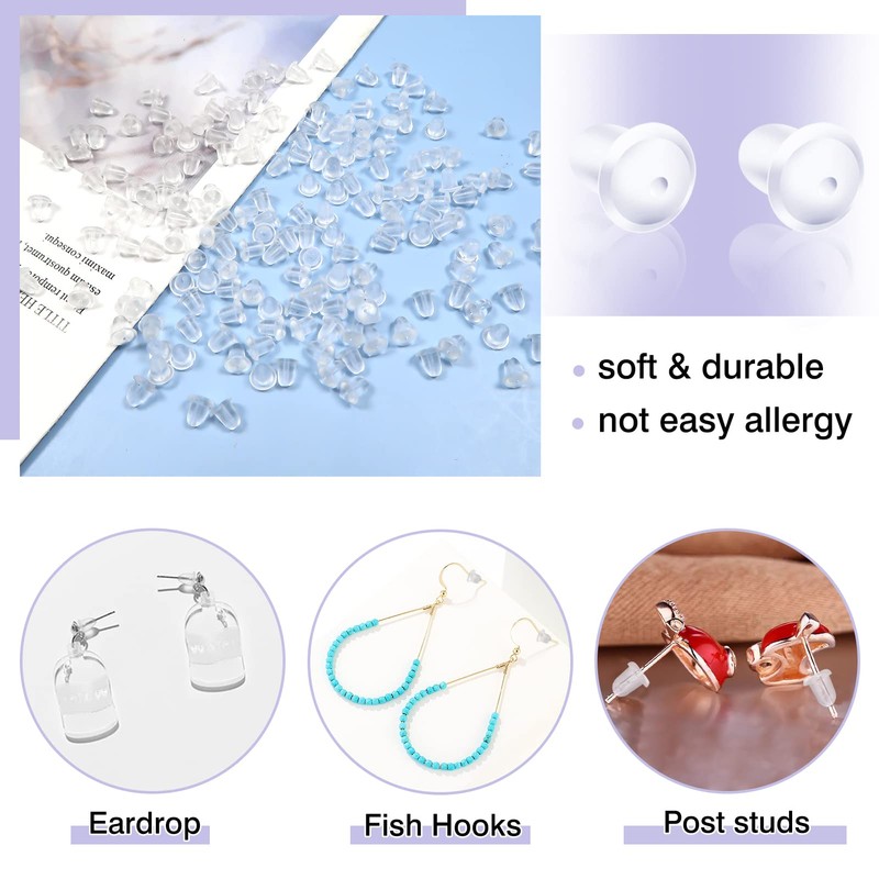 TOAOB 200 pcs Earring Backs Plastic Safety Backs Clear Rubber
