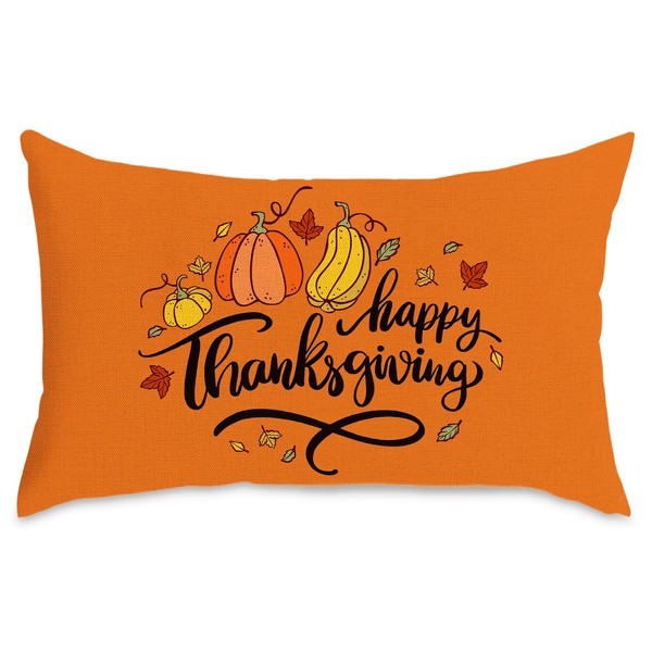 FUYUCHEN Happy Thanksgiving Pillow Cover 12x20 Inch Fall Pumpkin Leaves