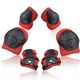 Children Protective Gear Set, 6pcs Adjustable Wrist Guards Protective Gear Kit for Roller Skating Skateboard Scooter Cycling Knee Pads (Red)