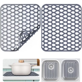 Finphoon Sink Protectors for Kitchen Sink,2pcs Kitchen Sink Mat, 13.8'' x 11.4''Folding,Non-Slip,Heat Resistant Silicone Kitchen Sink Mat for Bottom of Sink (Light Grey 3)