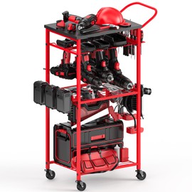 Power Tool Organizer for Milwaukee Tools, Heavy Duty 500LBS Load Capacity Shop Work Bench Garage Storage Tool Chest Workbench with Battery Holder & Rolling Cart on Wheels for Workshop, Garage