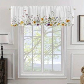 XIAONGYAER Wild Flowers Daisies Windows Treatment Valances Nature Scenery in Meadows Short Kitchen Curtains Blackout Drapes Rod Pocket Topper Panel for Bathroom Bedroom Living Room 54x18inch