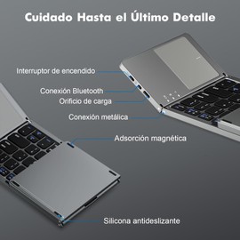 Teclado Inalambrico Plegable,Teclado Bluetooth Portátil con Touchpad,Mini Teclados Ergonómico Silencioso y Recargable,Teclado Plegable Ultra Delgado para IOS,Windows y Android(Gris Oscuro)