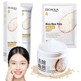 Set Cuidado Facial Crema Ojos Eliminar Ojeras Exfoliante Facial Elimina Impurezas Mascarilla Hidratante y Humectante Extracto Arroz Suaviza Piel Elimina Manchas Blanquea Rutina Completa Skin-Care