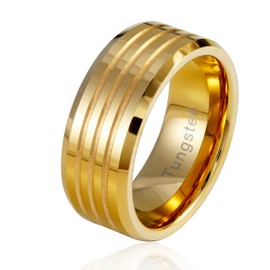 URBAN JEWELRY Striped Gold Color 9 mm Solid Tungsten Wedding Engagement Band Ring for Men, Metal,