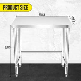 COZONY Stainless Steel Table 36x24 Inch, Kitchen Restaurant Stainless Steel Prep Work Metal Table Countertop with Open Base