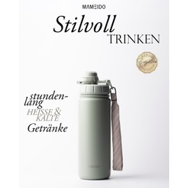 MAMEIDO Thermos Flask 500 ml with Straw - Children's Stainless Steel Insulated Water Bottle Leak-Proof BPA-Free (Desert Sage, 0.5 L)