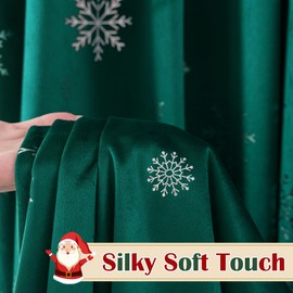 FMFUNCTEX Snowflake Christmas Velvet Blackout Curtains for Bedroom, Thermal Insulated Silver on Emerald Green Curtains 84 Inches Long for Living Room, Room Darkening Winter Drapes Rod Pocket 2 Panels