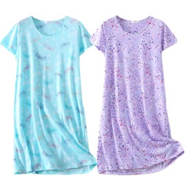 BERDITH 2 Pack Nighties for Women Nightdress Ladies Cotton Blend Nightie Soft Night Dress Womens T Shirt Nightdresses Summer Plus Size Nightwear Sleep & Lounge UK 18-20 butterfly Mum Mummy