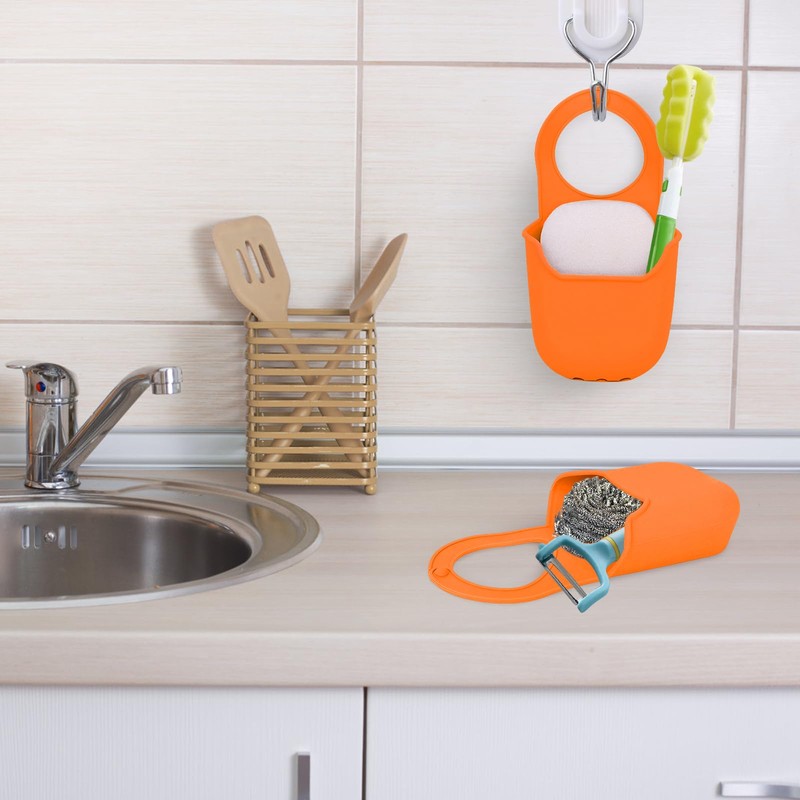 Minicoco Modern Orange Sink Sponge Holder Caddy for Kitchen and