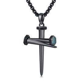 TwoAnts Nail Cross Necklace for Women Men Sterling Silver Black Turquoise Cross Pendant Necklace Religious Christian Jewelry Christmas Gifts for Girlfriend Boyfriend