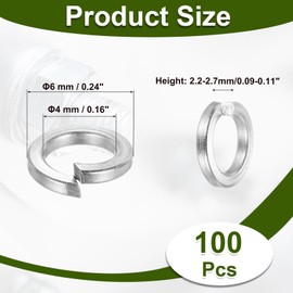 PATIKIL 100 Pcs Split Lock Washer, M4 Spring Lock Washer 304 Stainless Steel Lock Washers Assortment Kit for Screws Bolts, Silver