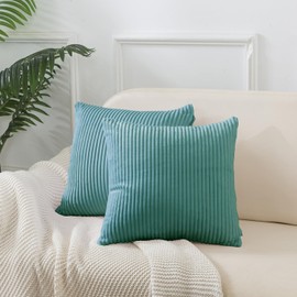 Caregchrisj Cushion Cover 45 x 45 cm, Set of 2 Corduroy Cushion Covers, Green Striped Pattern Cushion Covers for Living Room, Sofa, Bedroom, Balcony, Children, Decorative Cushion Cover with Hidden Zip