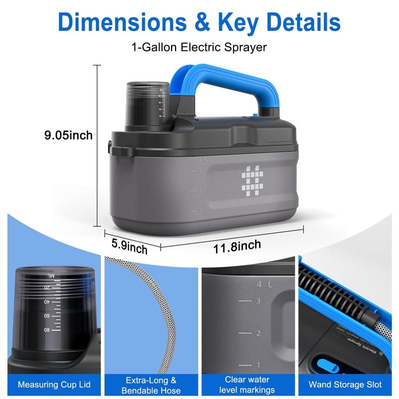Battery Powered Sprayer 1 Gallon,Rechargeable Electric Pump Sprayer with Adjustable