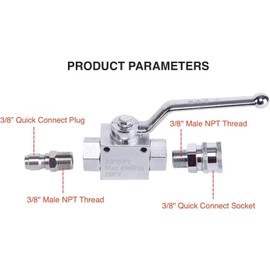 NP 4500 PSI Kit de válvula de bola de alta presión con 2 adaptadores, desconexión rápida de 3/8 pulgadas para mangueras de lavado eléctrico