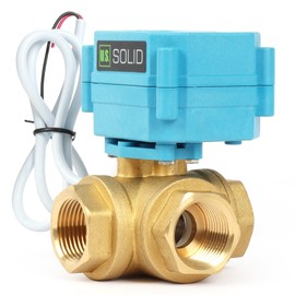 U.S. Solid Brass 3-way motorised ball valve, heavy duty, T-type water shut-off valve, manual function, standard connection (3/4 inch, AC110-230V)